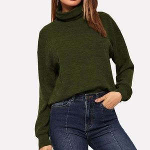 Drop Shoulder Turtle Neck Ribbed Pullover